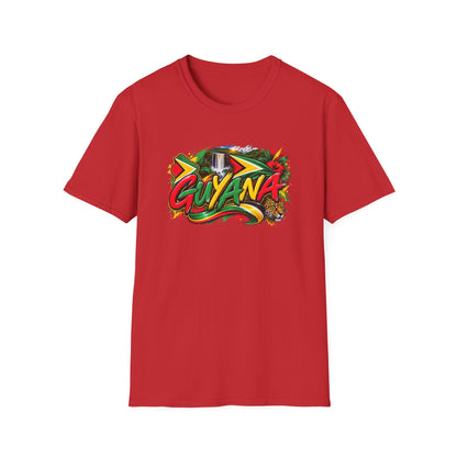 Guyana Graphic T‑Shirt — Colorful Tropical Island Design with Waterfall & Tiger