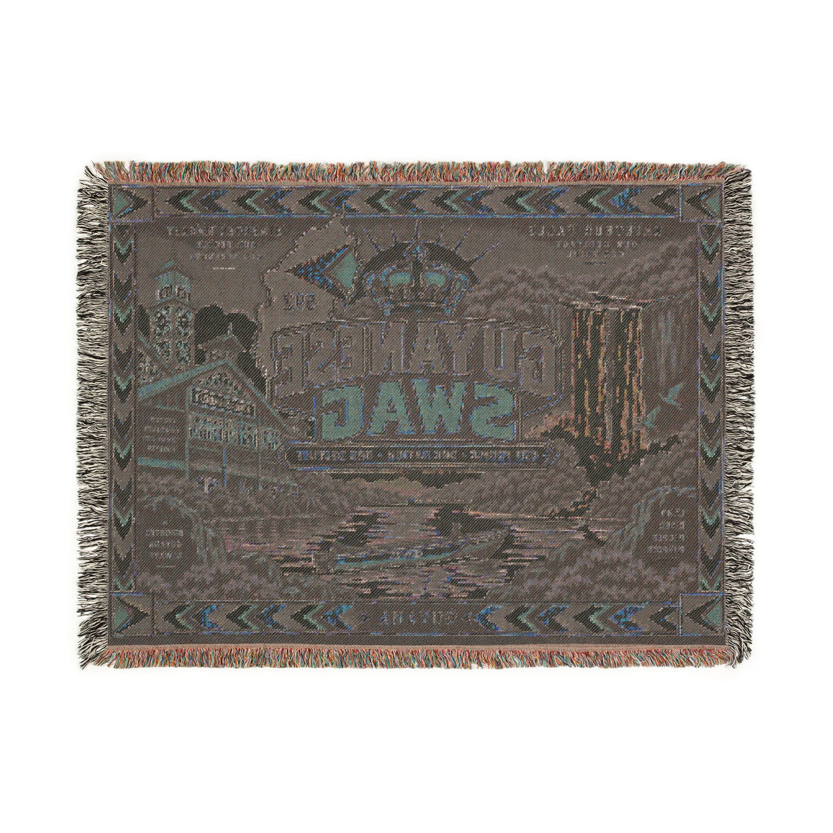 Guyana waterfall woven blanket close-up