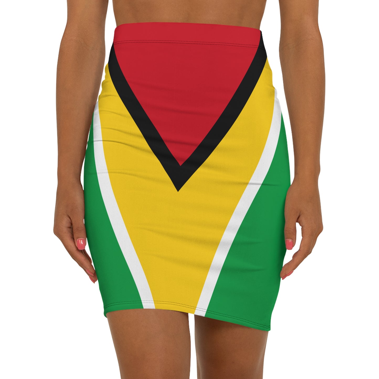 Guyana Flag Pencil Skirt — Bold Red, Yellow & Green Mid‑Waist Bodycon