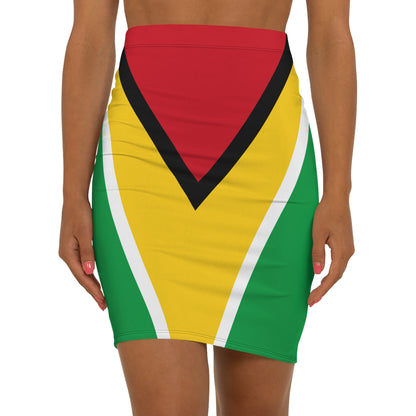 Guyana Flag Pencil Skirt — Bold Red, Yellow & Green Mid‑Waist Bodycon