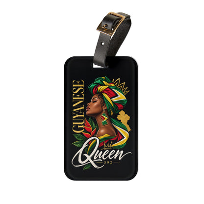 Guyanese Queen Luggage Tag — Black Travel ID Tag with Afrocentric Crown Design