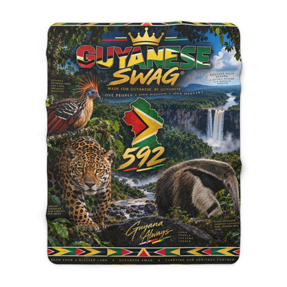 Guyana wildlife Sherpa blanket with jaguar anteater and Kaieteur Falls