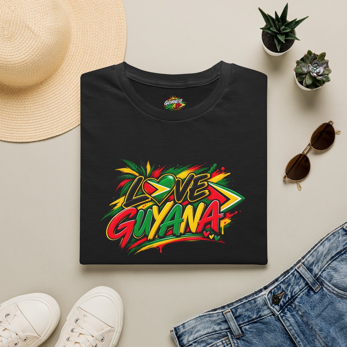 Love Guyana T-Shirt — Tropical Palm Graffiti Tee