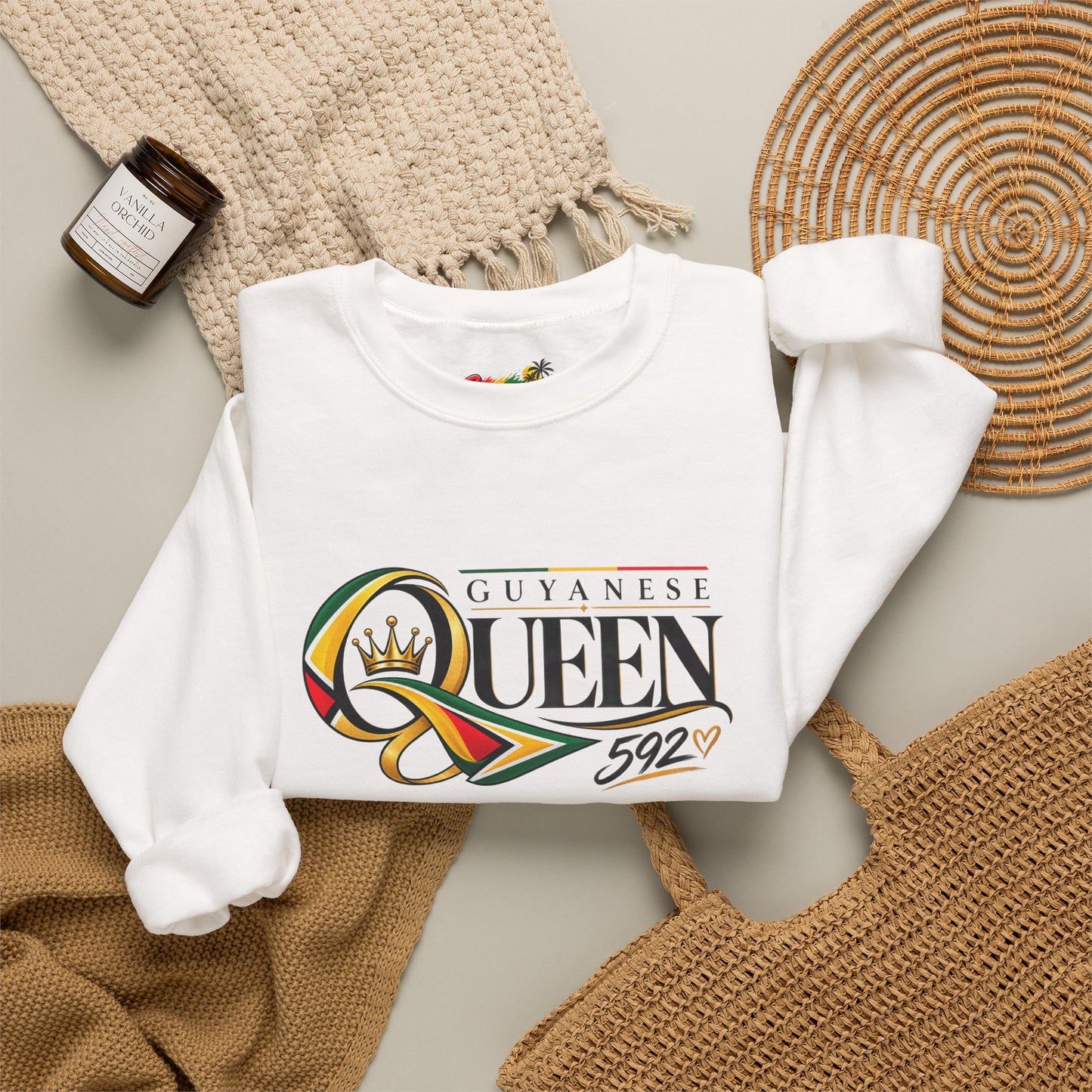 Guyanese Queen Crewneck Sweatshirt — Flag Sleeve Pride Pullover