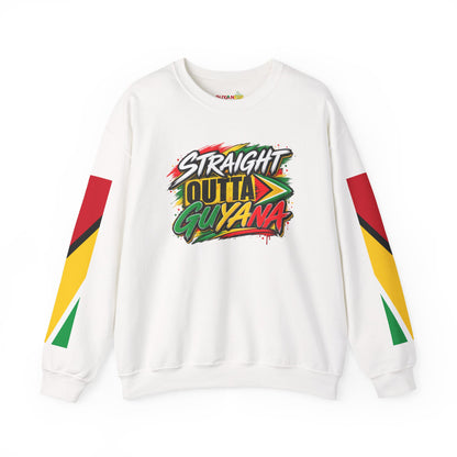 Crewneck Sweatshirt — “Straight Outta Guyana” Graphic with Guyanese Flag Sleeve Accents
