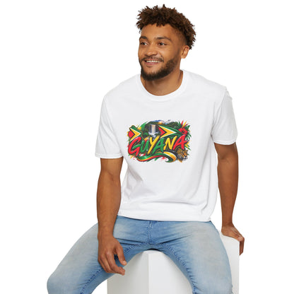Guyana Graphic T‑Shirt — Colorful Tropical Island Design with Waterfall & Tiger