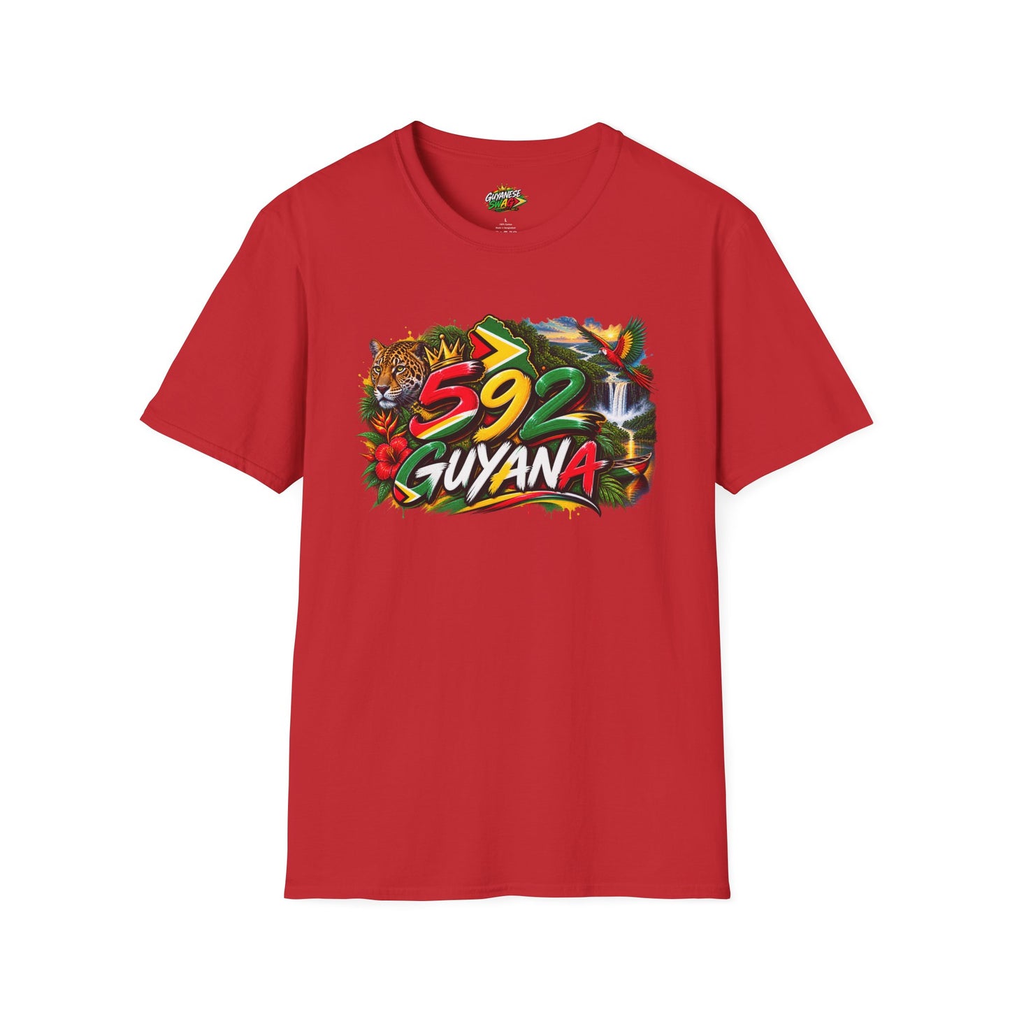 Guyana 592 Tropical Graphic T-Shirt – Tiger, Waterfall & Floral Island Pride