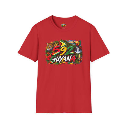 Guyana 592 Tropical Graphic T-Shirt – Tiger, Waterfall & Floral Island Pride