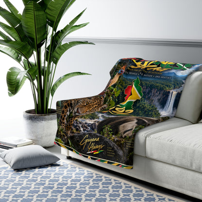 Guyanese cultural gift blanket with Kaieteur Falls and wildlife