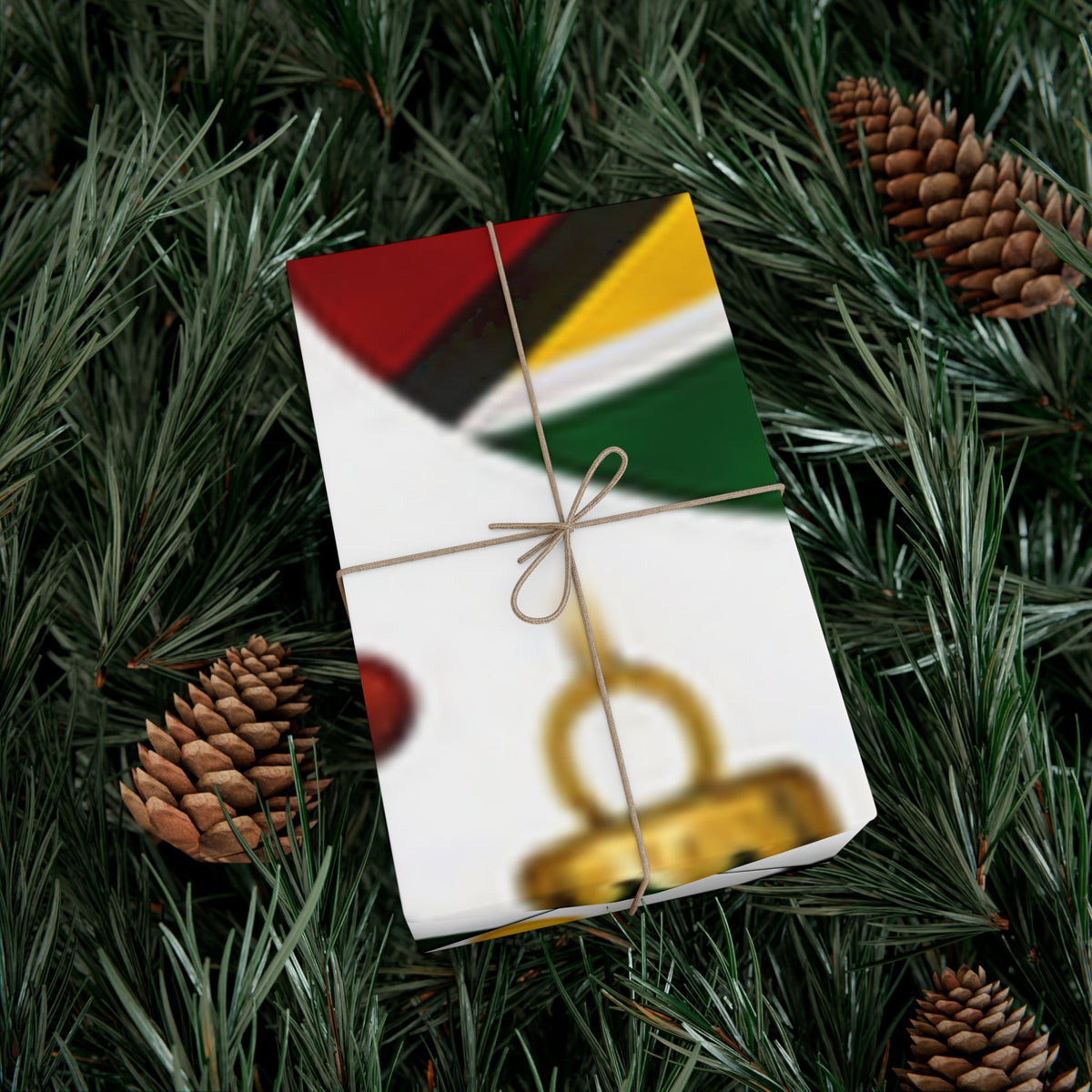 Guyana holiday gift wrap with Golden Arrowhead colors