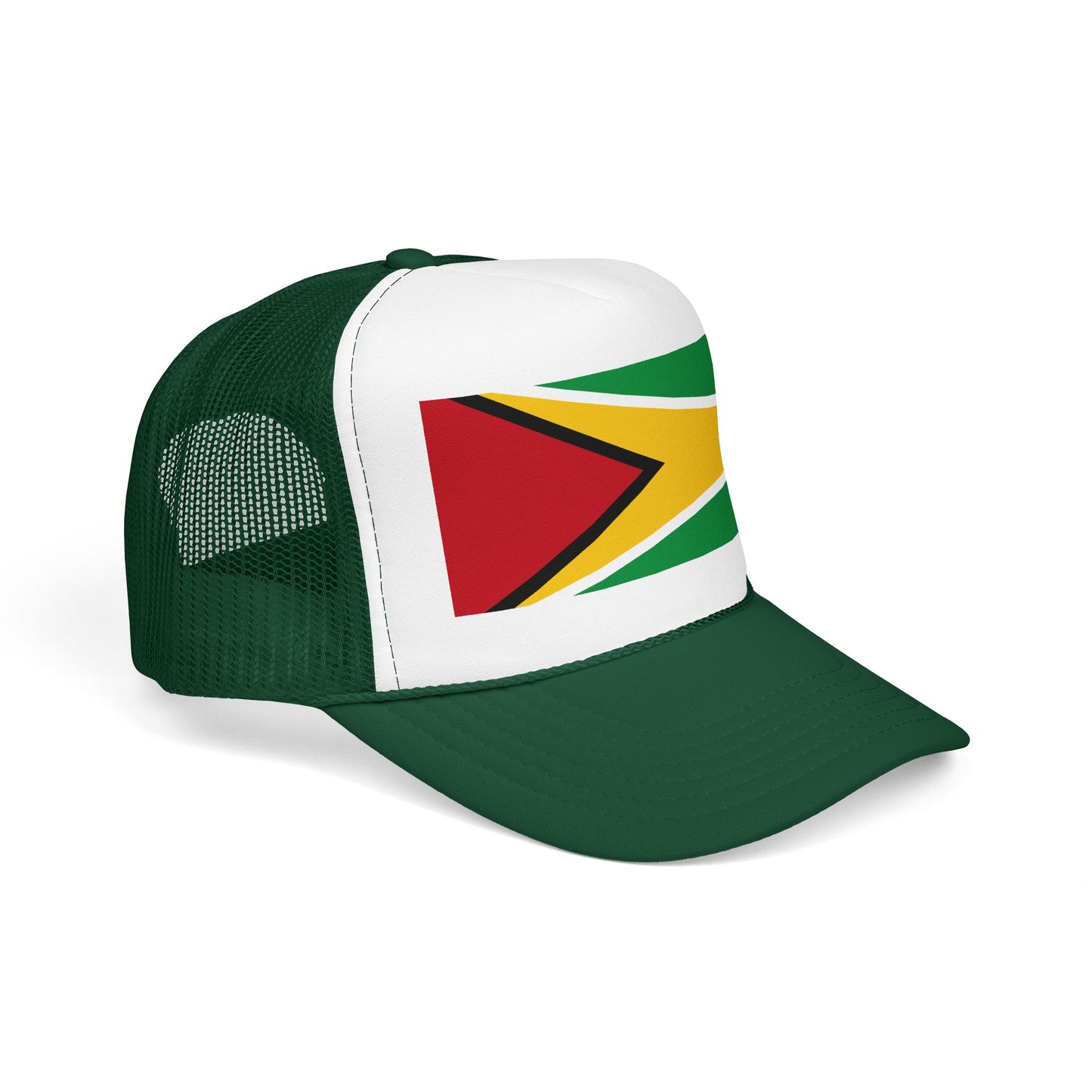 Guyana Flag Trucker Hat — Foam Mesh Cap with Retro Distressed Flag Design