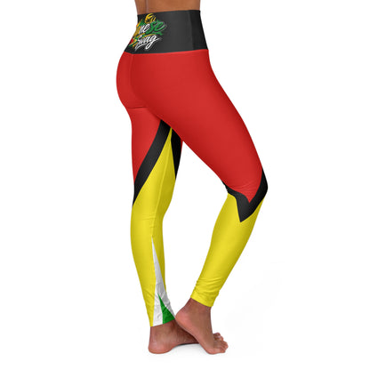 Guyane Swag High-Waist Yoga Leggings — Red, Yellow & Black Flag Design