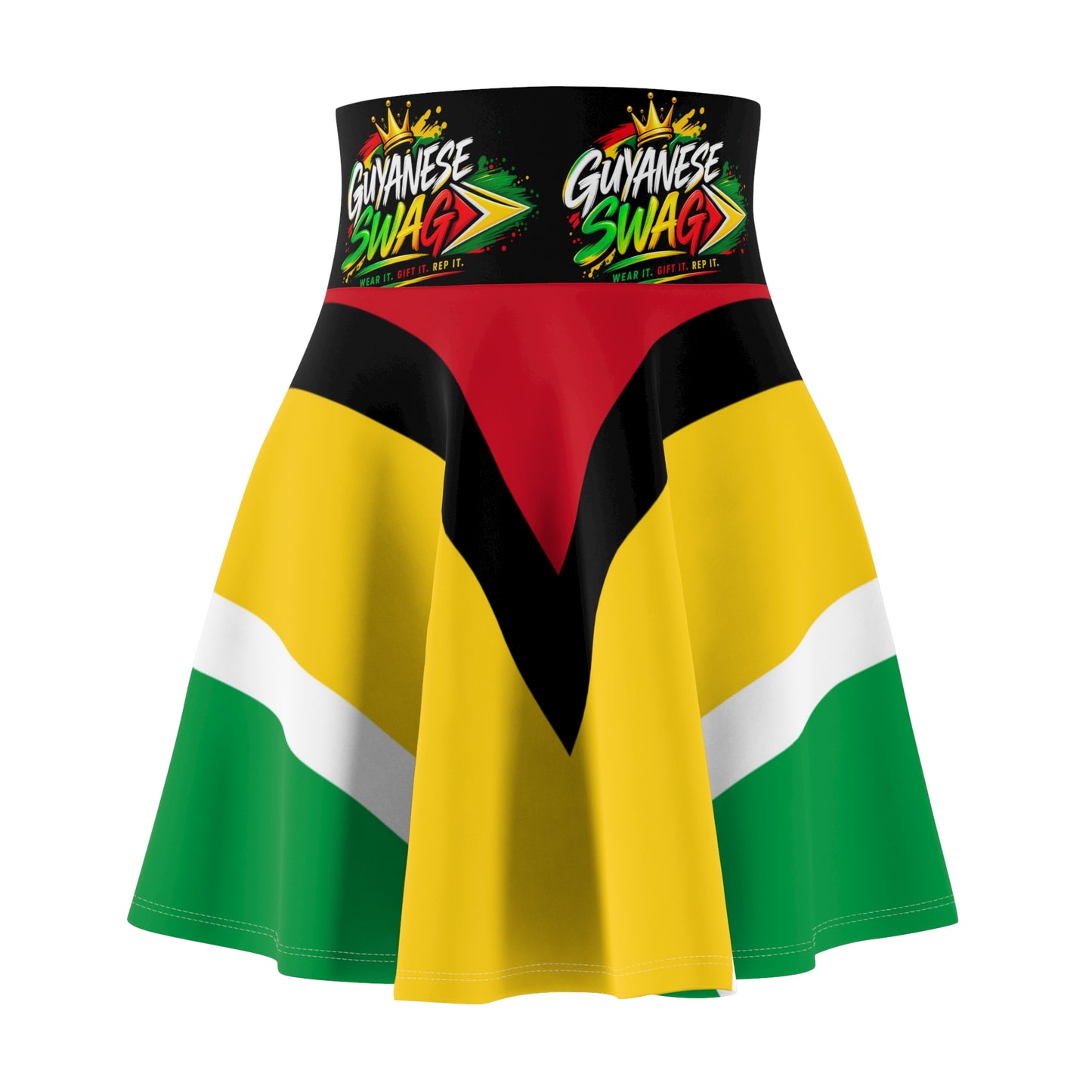 Guyanese Flag Skater Skirt — "Guyanese Swag" Waistband