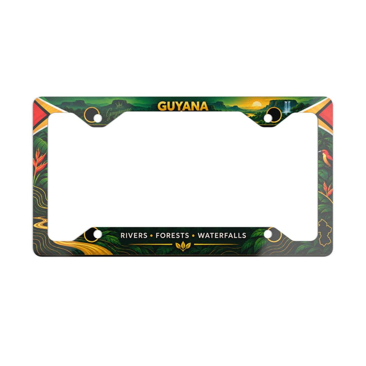Guyana rivers forests and waterfalls metal license plate frame