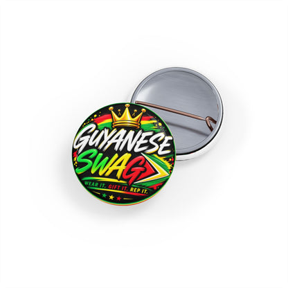 Guyanese Swag Round Pin – Bold Flag Colors & Crown Button Badge