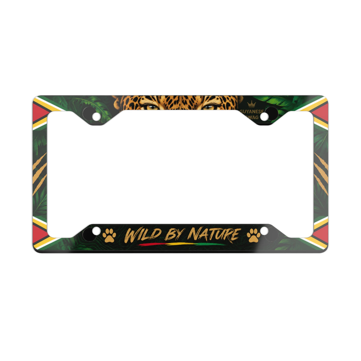 Guyana jaguar Wild by Nature metal license plate frame