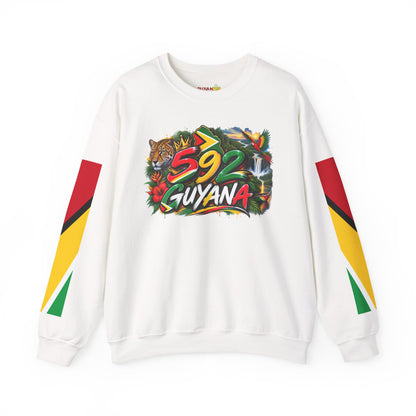 Guyana 592 Crewneck Sweatshirt – Tropical Jaguar & Flag Sleeve Design