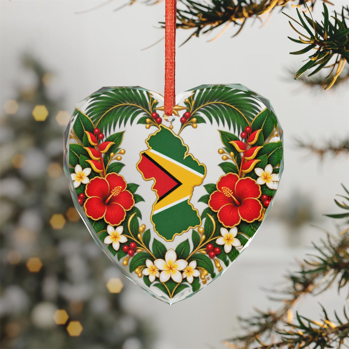 Crystal glass Guyana ornament with Golden Arrowhead inspired artwork