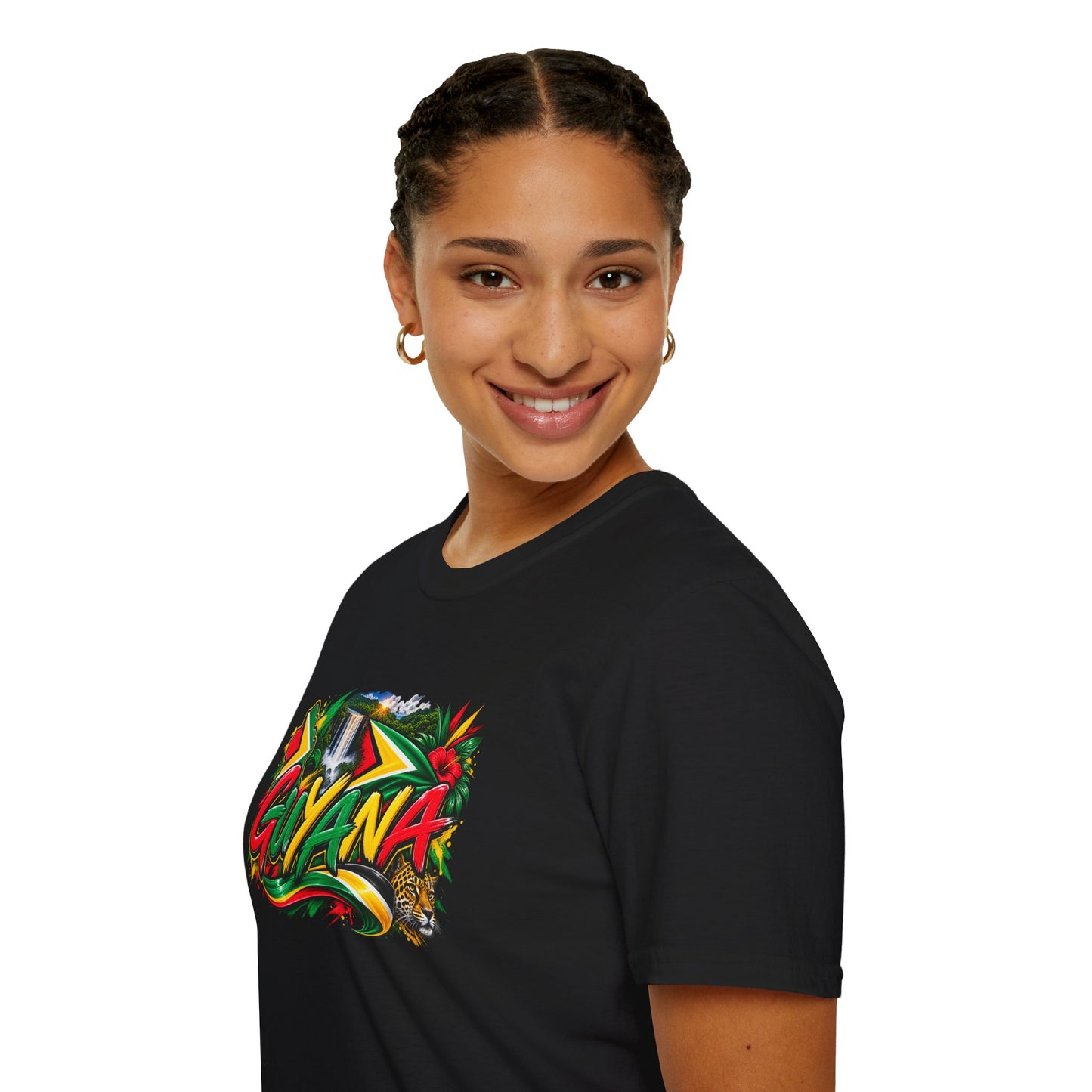 Guyana Graphic T‑Shirt — Colorful Tropical Island Design with Waterfall & Tiger