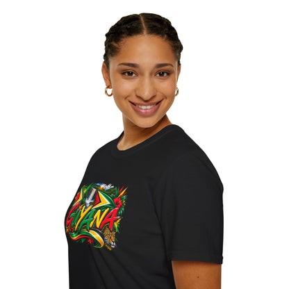 Guyana Graphic T‑Shirt — Colorful Tropical Island Design with Waterfall & Tiger