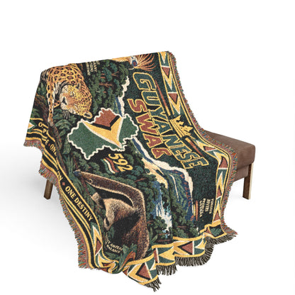 Guyana wildlife woven throw blanket styled in home decor