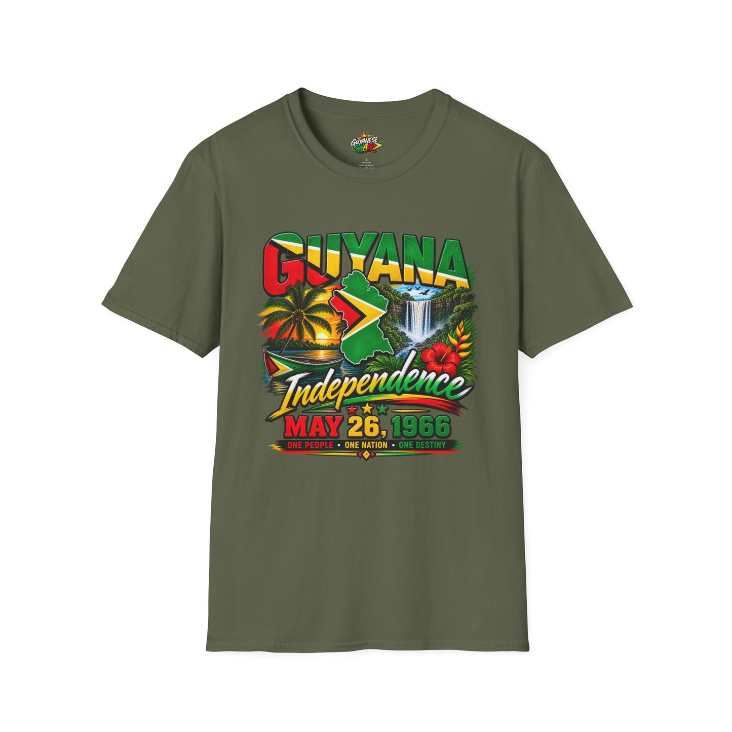 Guyana Independence T-Shirt — May 26, 1966 Retro Flag & Waterfall Tee