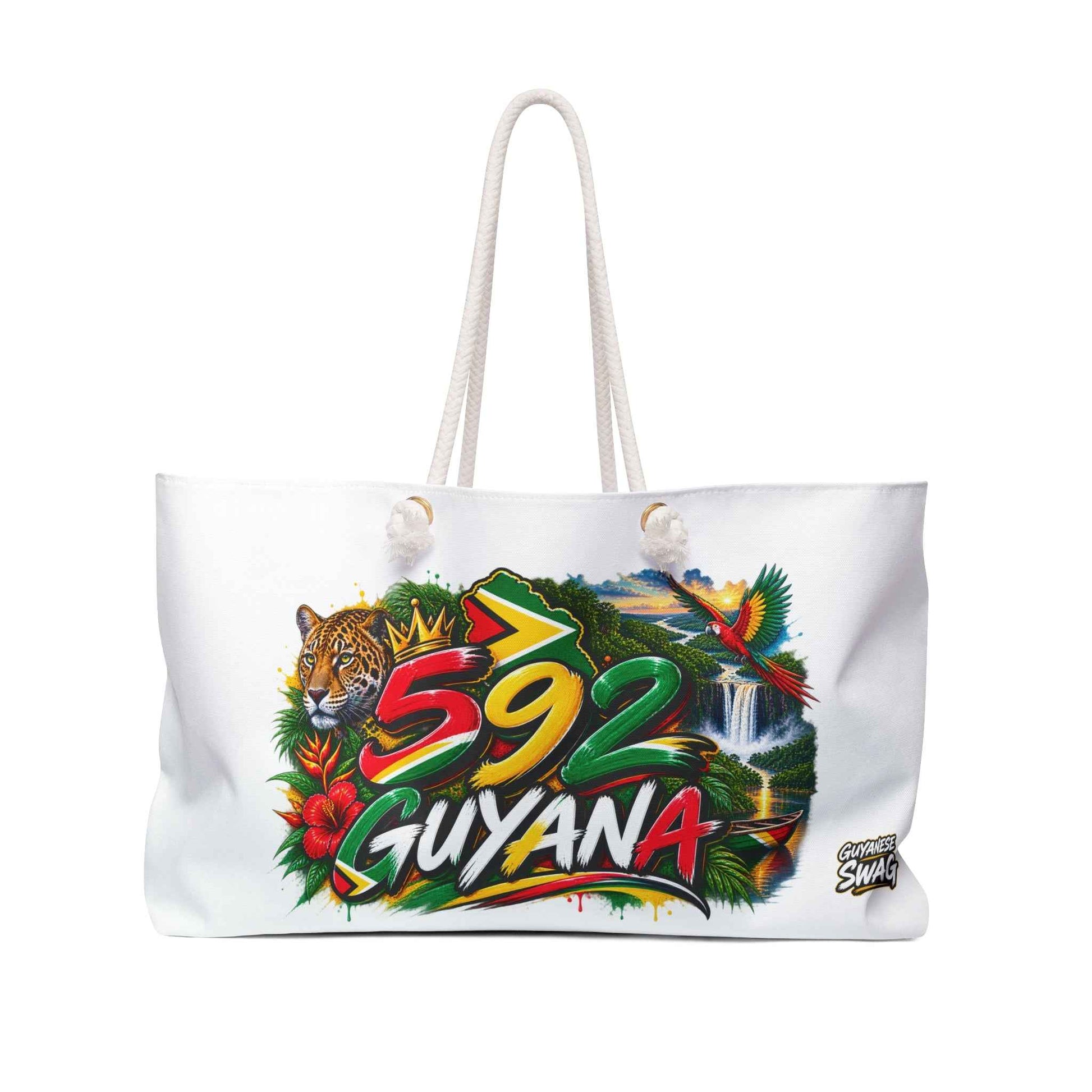 Guyana 592 Weekender Bag — Tropical Tiger & Waterfall Travel Tote