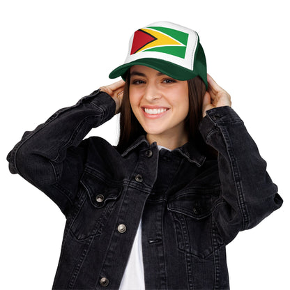 Guyana Flag Trucker Hat — Foam Mesh Cap with Retro Distressed Flag Design