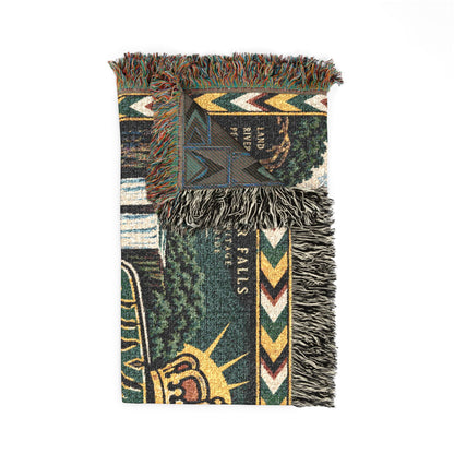 Guyana cotton throw blanket with river and waterfall artwork