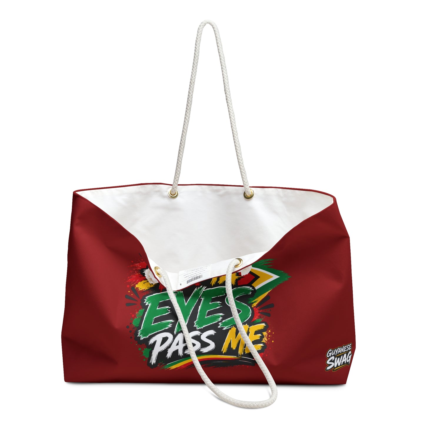 "Don't Tek Ya Eyes Pass Me" Red Weekender Bag