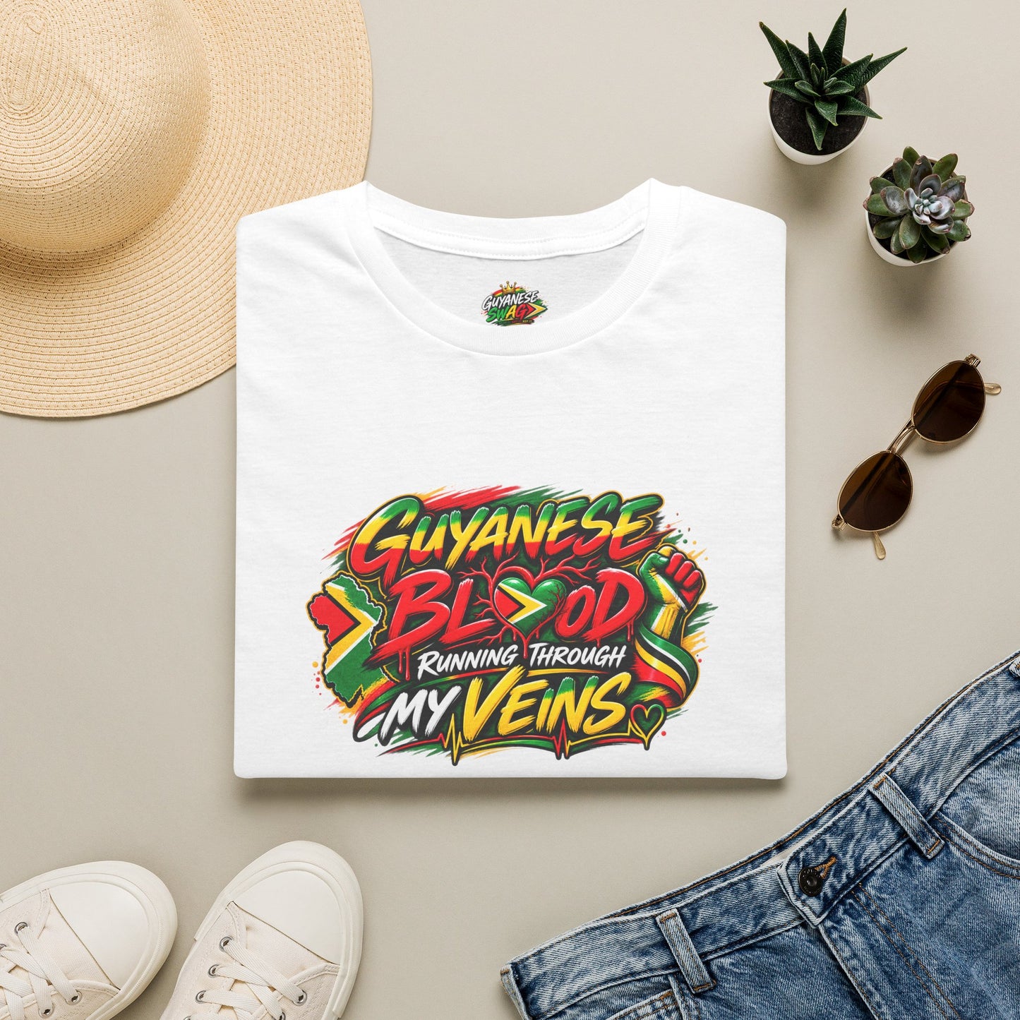 Guyanese Blood T-Shirt — "Running Through My Veins" Patriotic Pride Tee