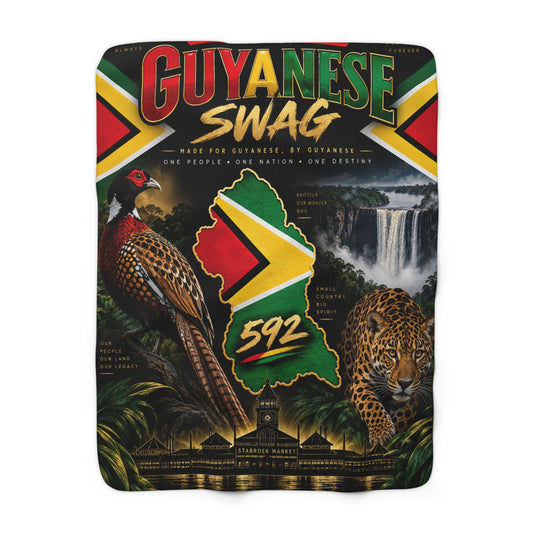 Guyana 592 Sherpa Fleece Blanket – Jaguar & Rainforest Design
