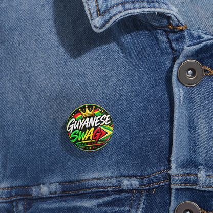 Guyanese Swag Round Pin – Bold Flag Colors & Crown Button Badge