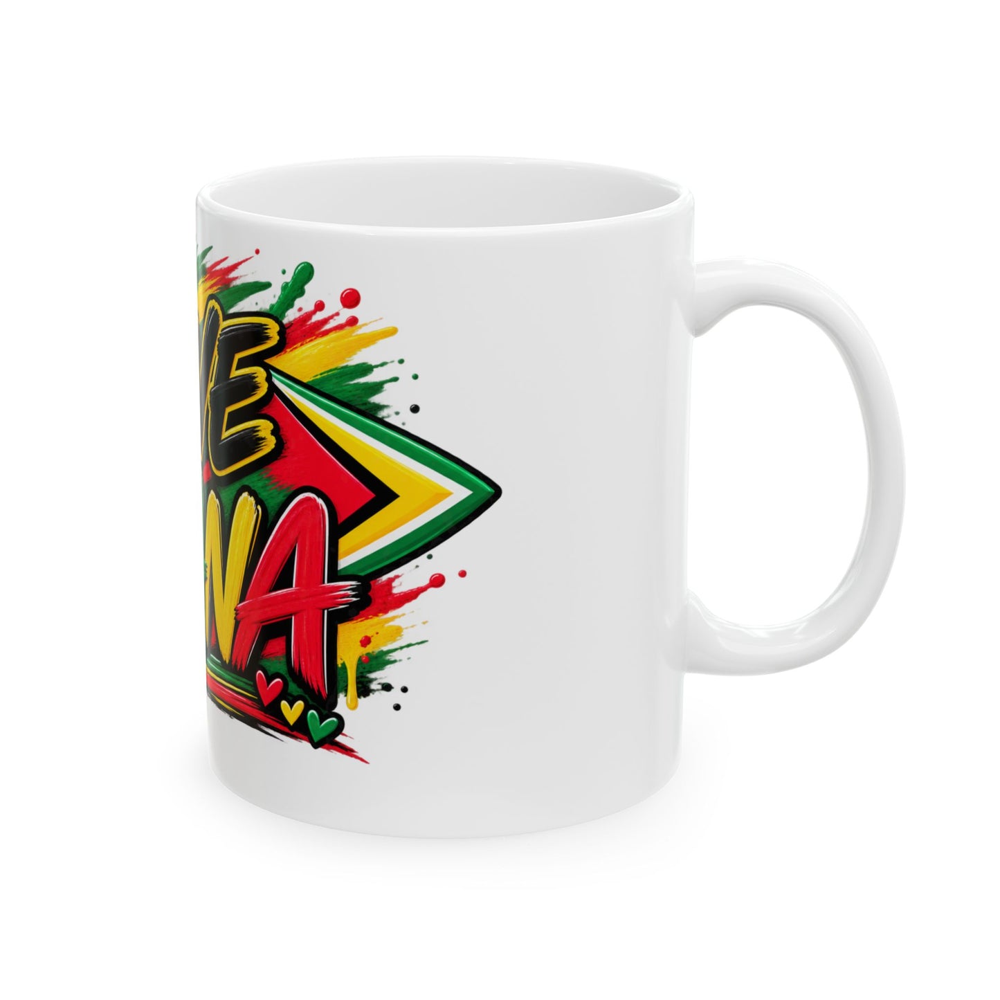 Love Guyana Ceramic Mug – Colorful Guyanese Flag Heart Coffee Cup (11oz, 15oz)