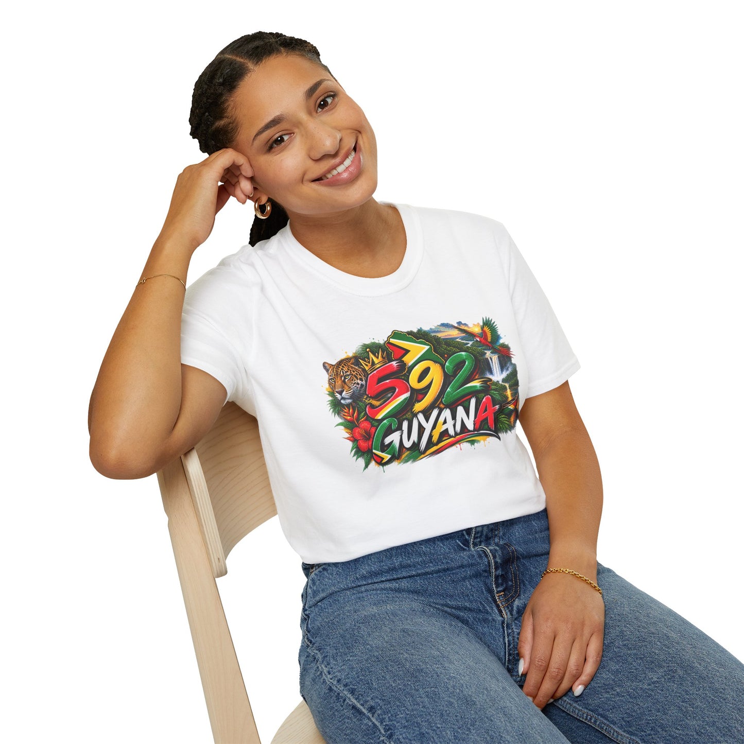 Guyana 592 Tropical Graphic T-Shirt – Tiger, Waterfall & Floral Island Pride
