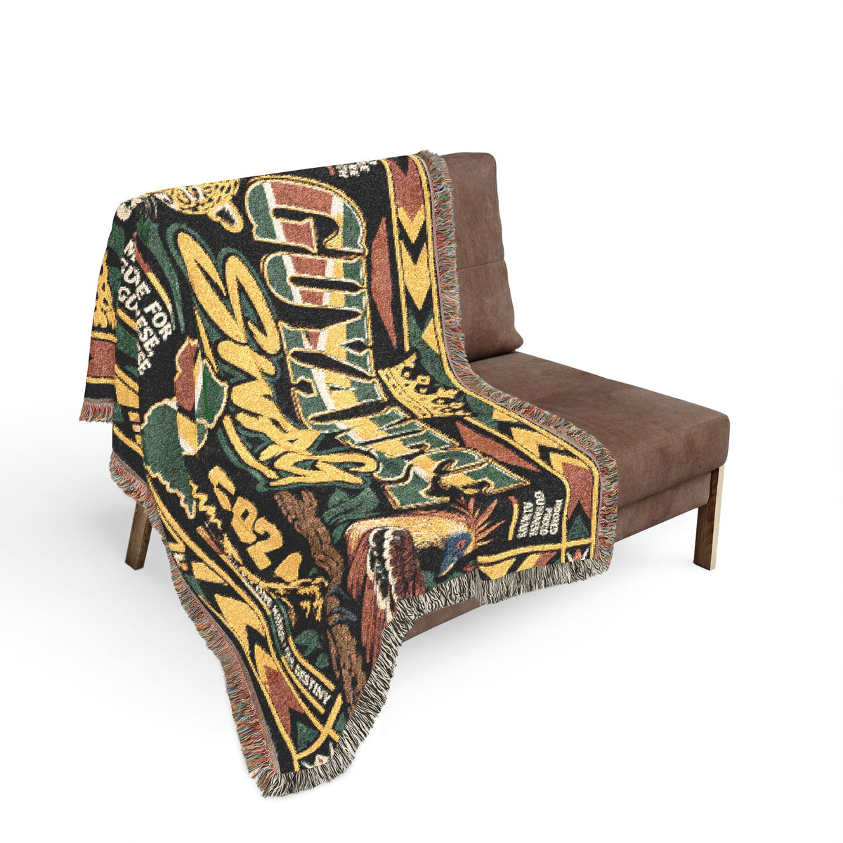 Close-up of Guyana jaguar woven blanket and fringe