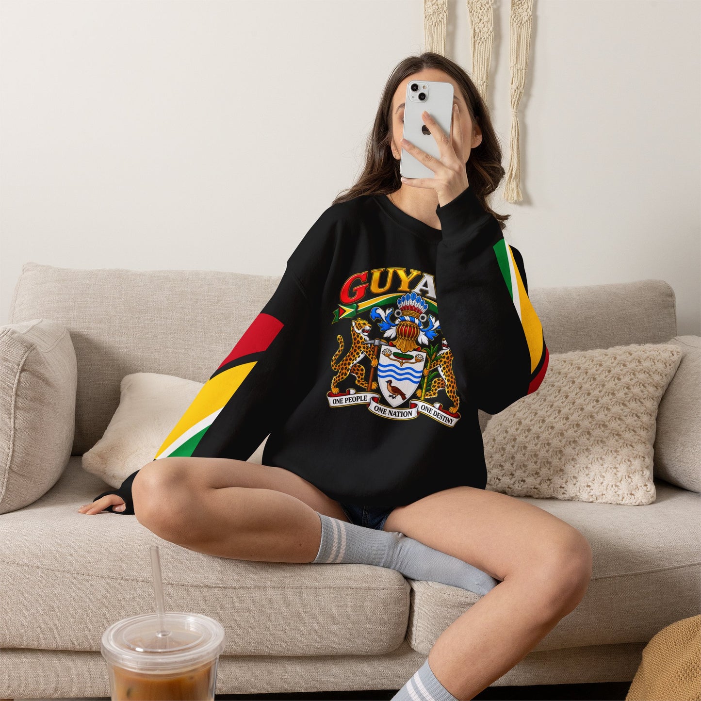 Guyana Crest Crewneck Sweatshirt — Guyanese Flag Sleeve Pullover