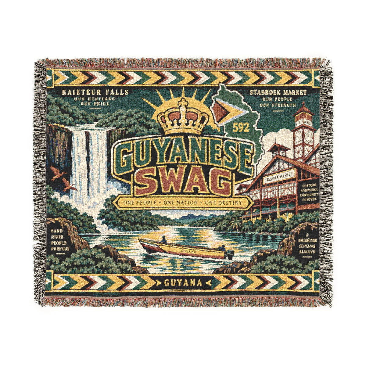 Guyana waterfall woven throw blanket styled in home decor