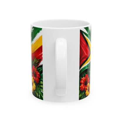 Guyana Flag Tea Mug — "Drinking Tea and Minding My Business" Ceramic Coffee Cup (11oz & 15oz)