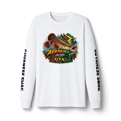 Guyana Arapaima Fishing Long Sleeve Tee — "Guyanese Swag" Graphic