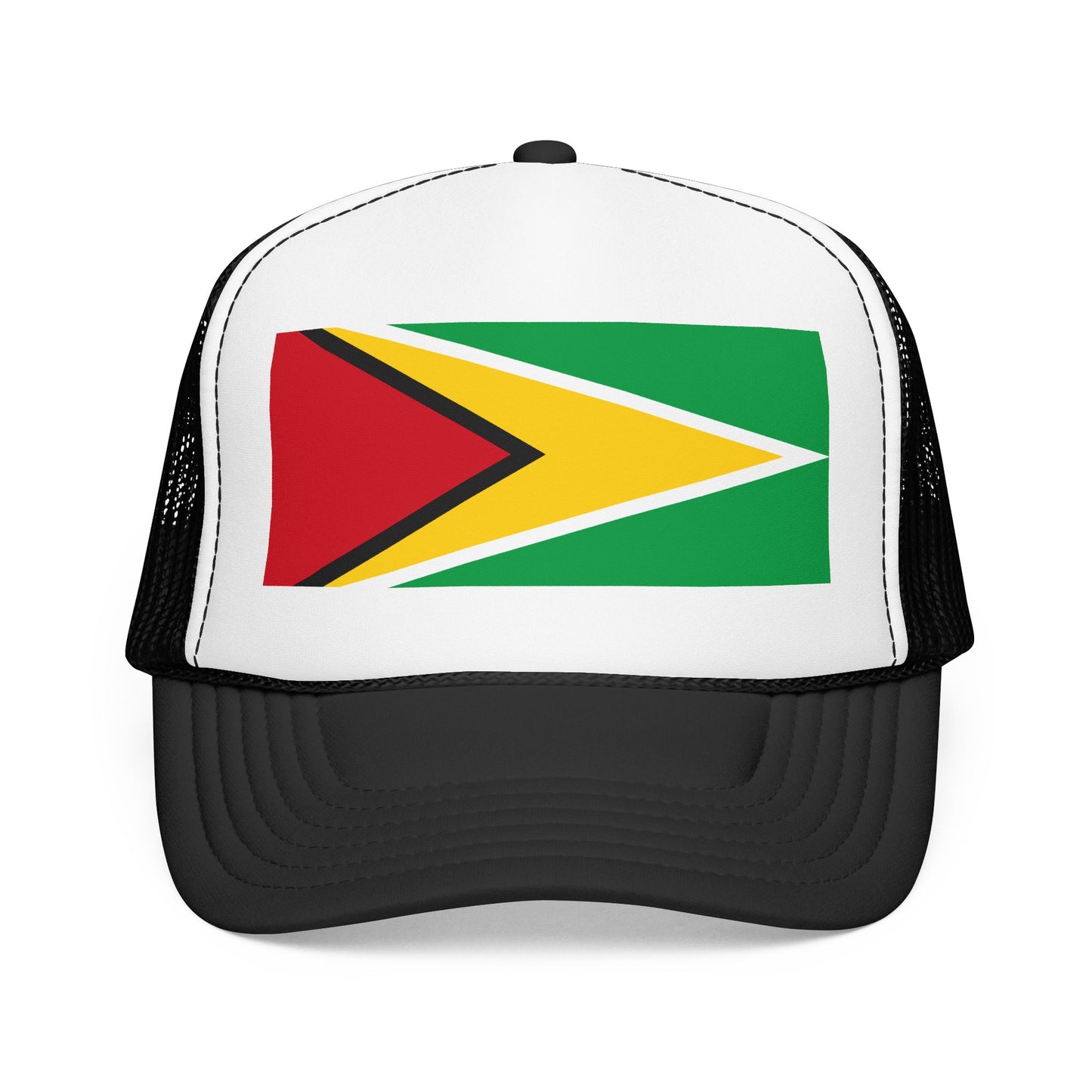 Guyana Flag Trucker Hat — Foam Mesh Cap with Retro Distressed Flag Design