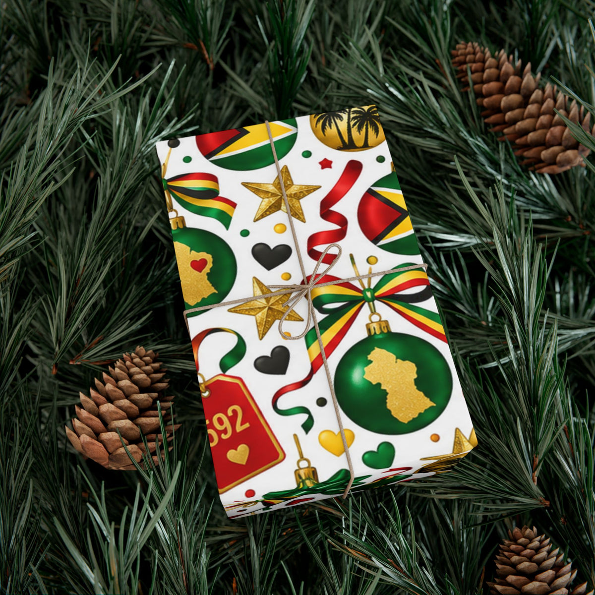 Guyana Christmas gift wrapping paper closeup