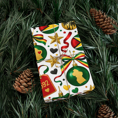 Guyana Christmas gift wrapping paper closeup