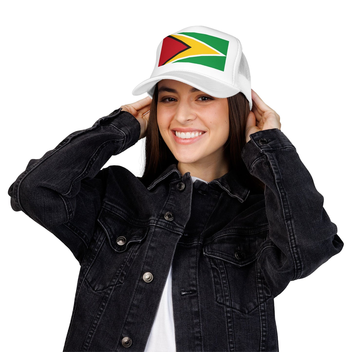 Guyana Flag Trucker Hat — Foam Mesh Cap with Retro Distressed Flag Design