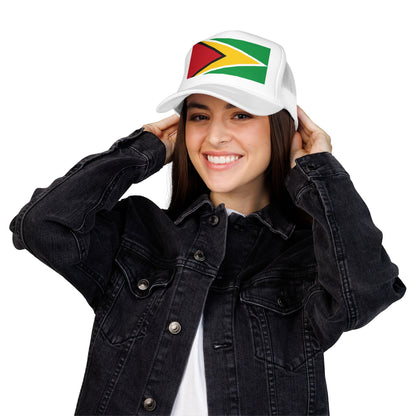 Guyana Flag Trucker Hat — Foam Mesh Cap with Retro Distressed Flag Design