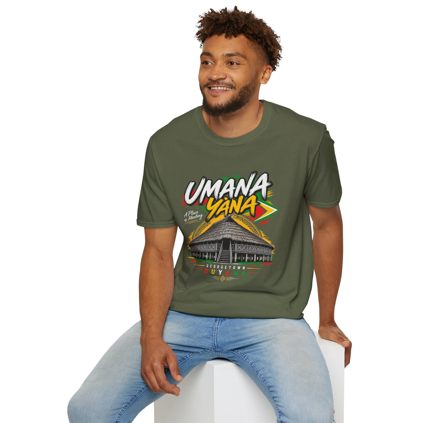 Umana Yana T-Shirt — Guyana Traditional Hut Design, "A Place of Meeting"
