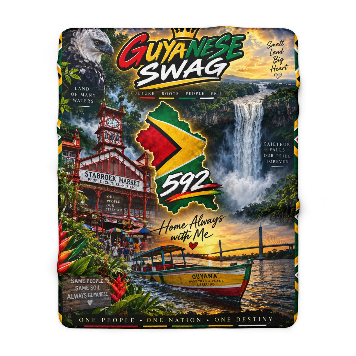 Guyana collage fleece blanket with 592 design
