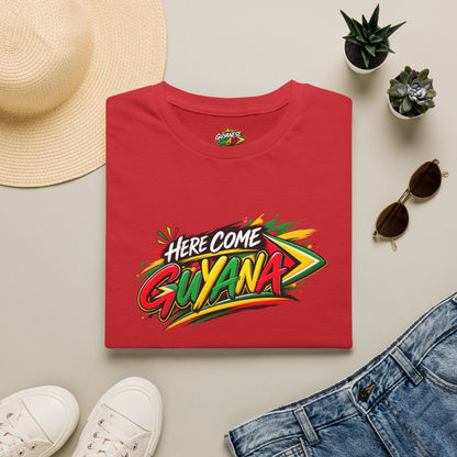 Guyana Pride T-Shirt — "Here Come Guyana" Colorful Island Graphic Tee
