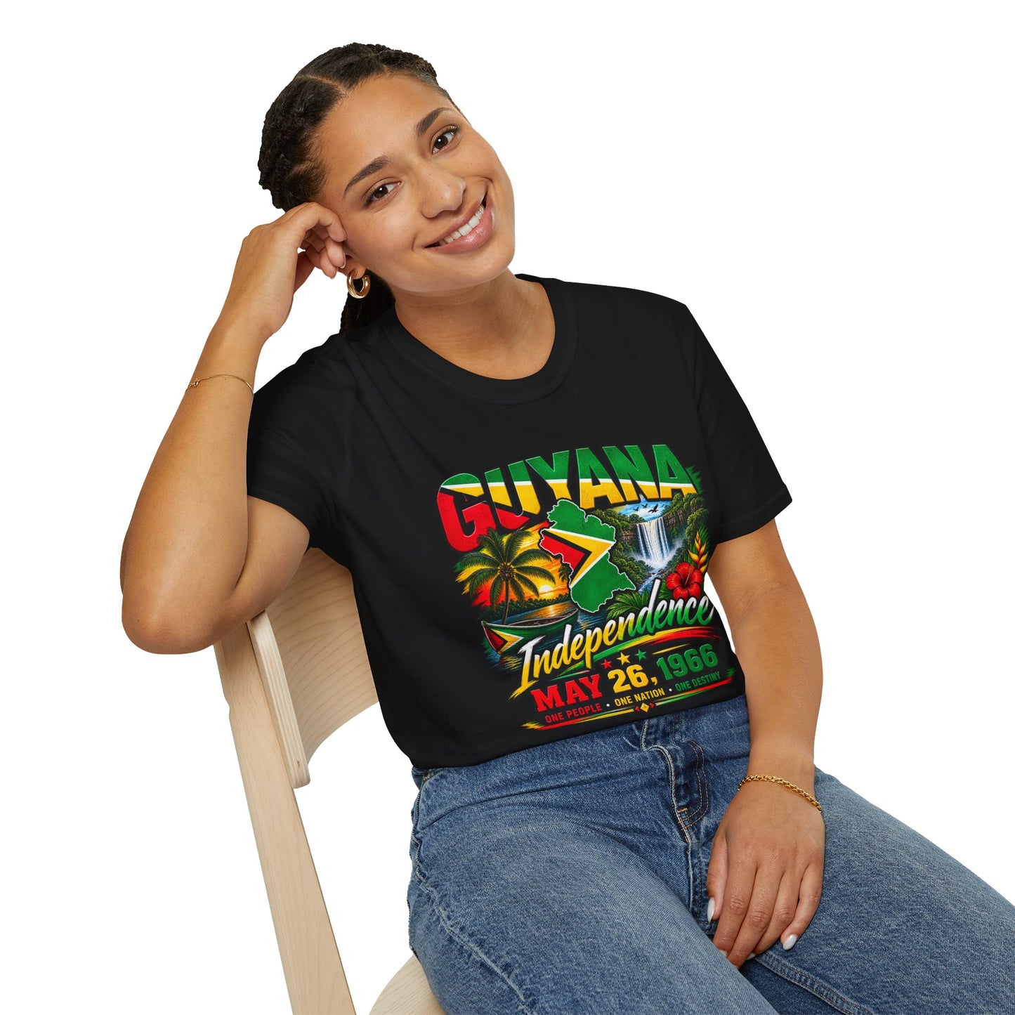 Guyana Independence T-Shirt — May 26, 1966 Retro Flag & Waterfall Tee