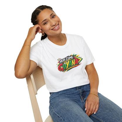Guyana Pride T-Shirt — "Here Come Guyana" Colorful Island Graphic Tee
